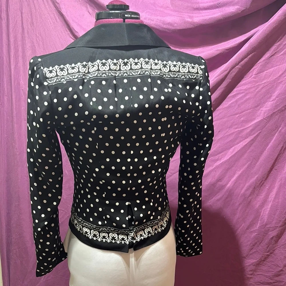 White House Black Market Women's Black Blazer with Polka Dots, 100% Silk Size 00 - Picture 4 of 6